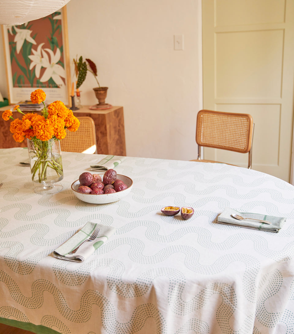 Squiggle Dot Tablecloth | Basil