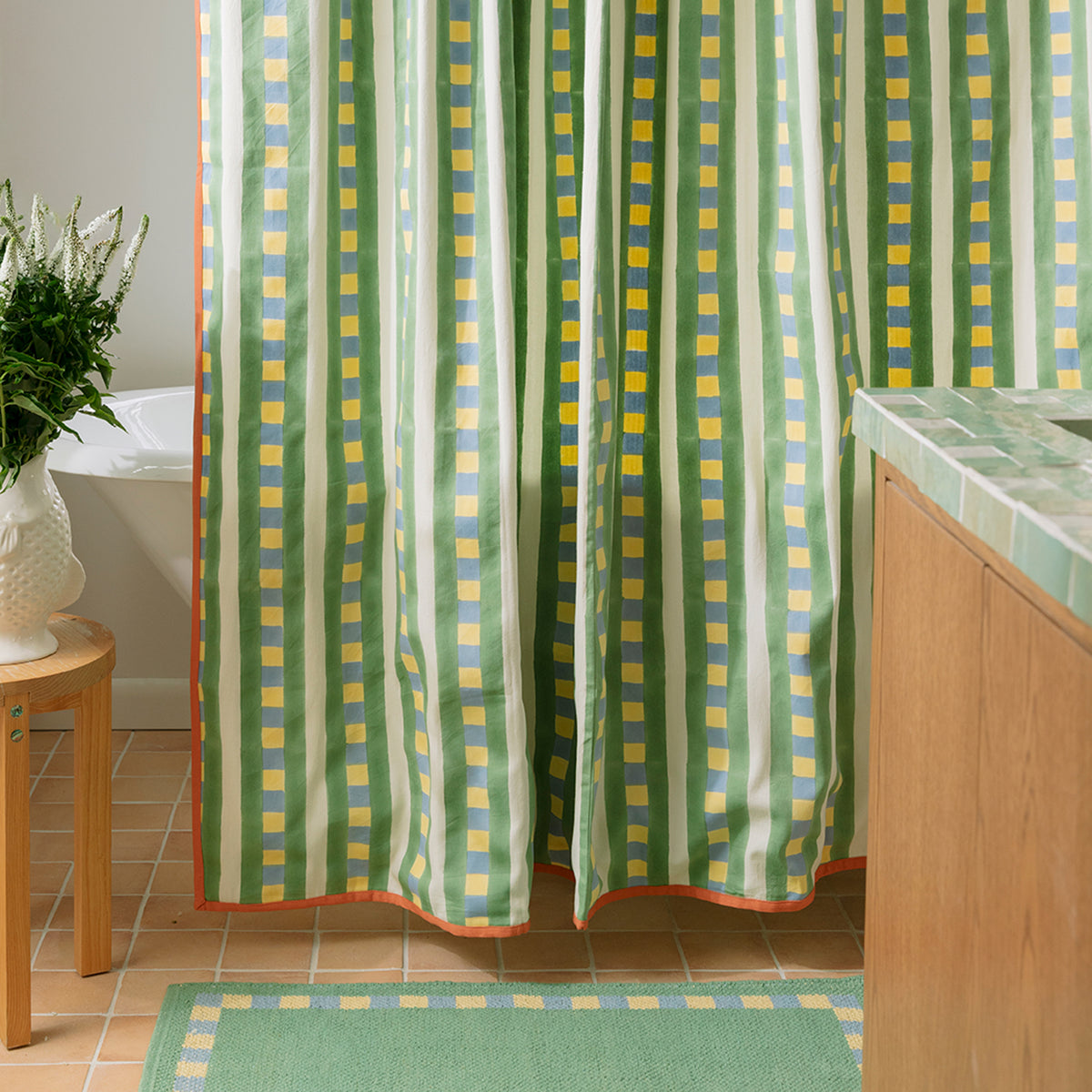 April Checker Stripe Shower Curtain