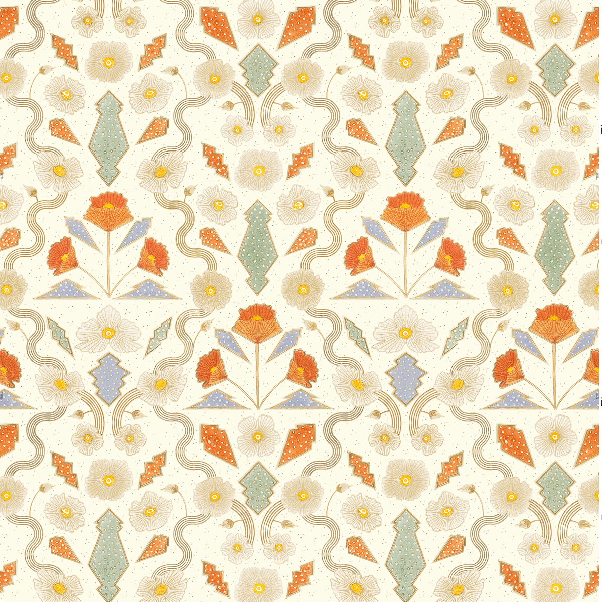 Ivory California Poppies Wallpaper