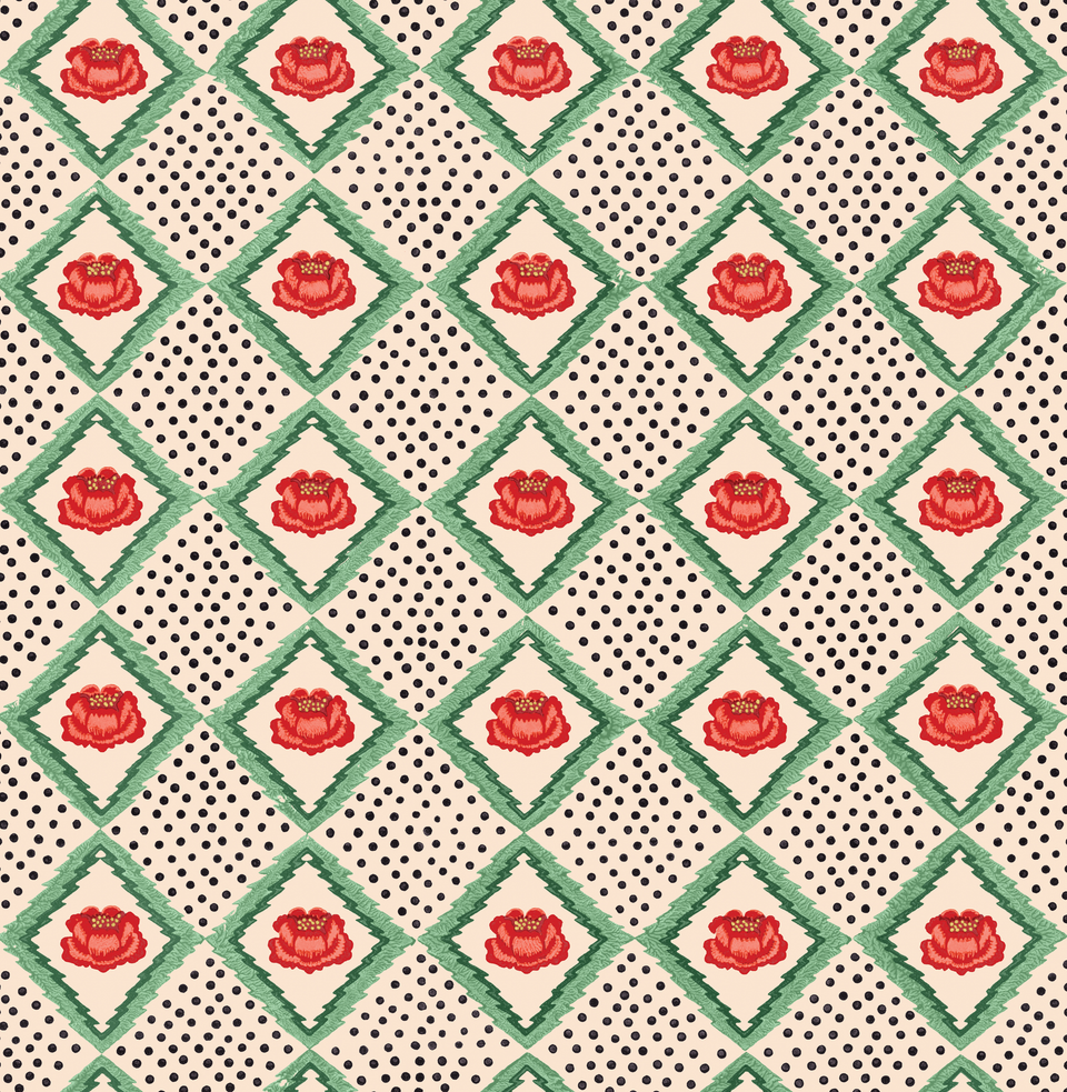 Peony Wallpaper Sample | Cream + Red