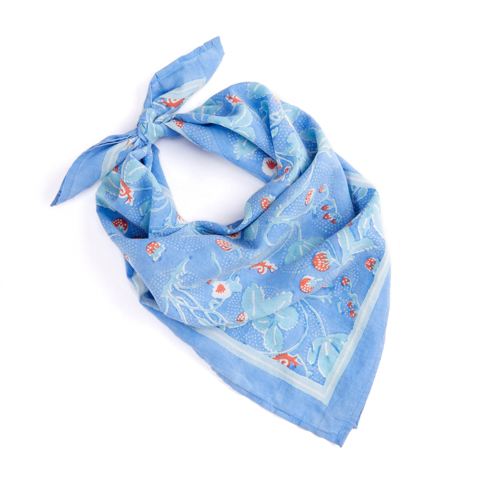 Wild Strawberries Bandana | Cornflower