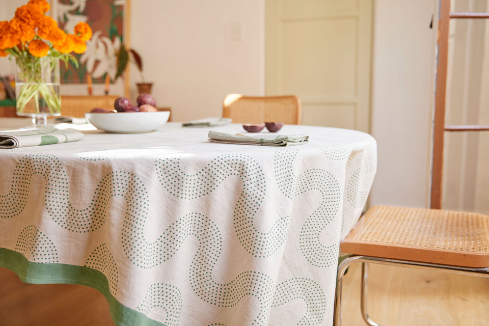 Squiggle Dot Tablecloth | Basil