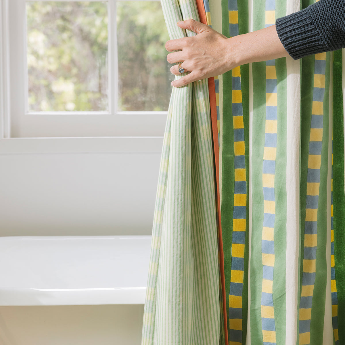 April Checker Stripe Shower Curtain