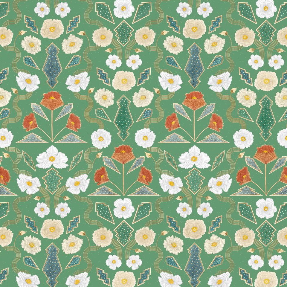 Emerald California Poppies Wallpaper