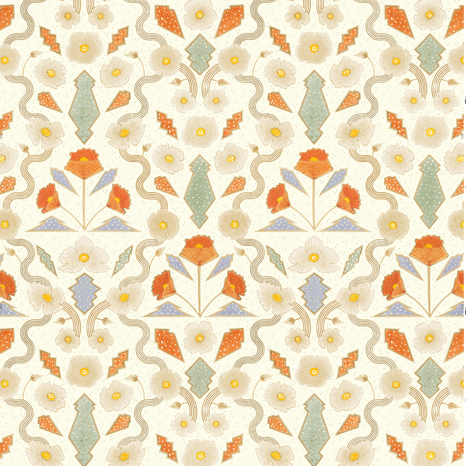 Ivory California Poppies Wallpaper