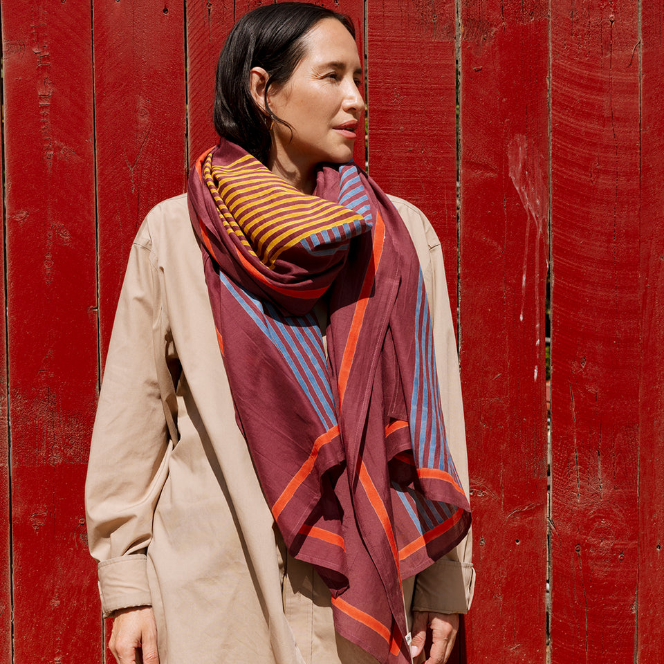 Burgundy Criss Cross Long Scarf