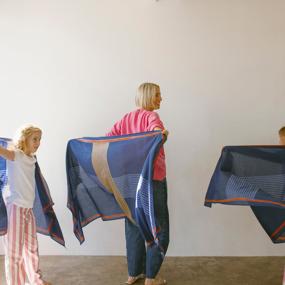 Navy Criss Cross Long Scarf