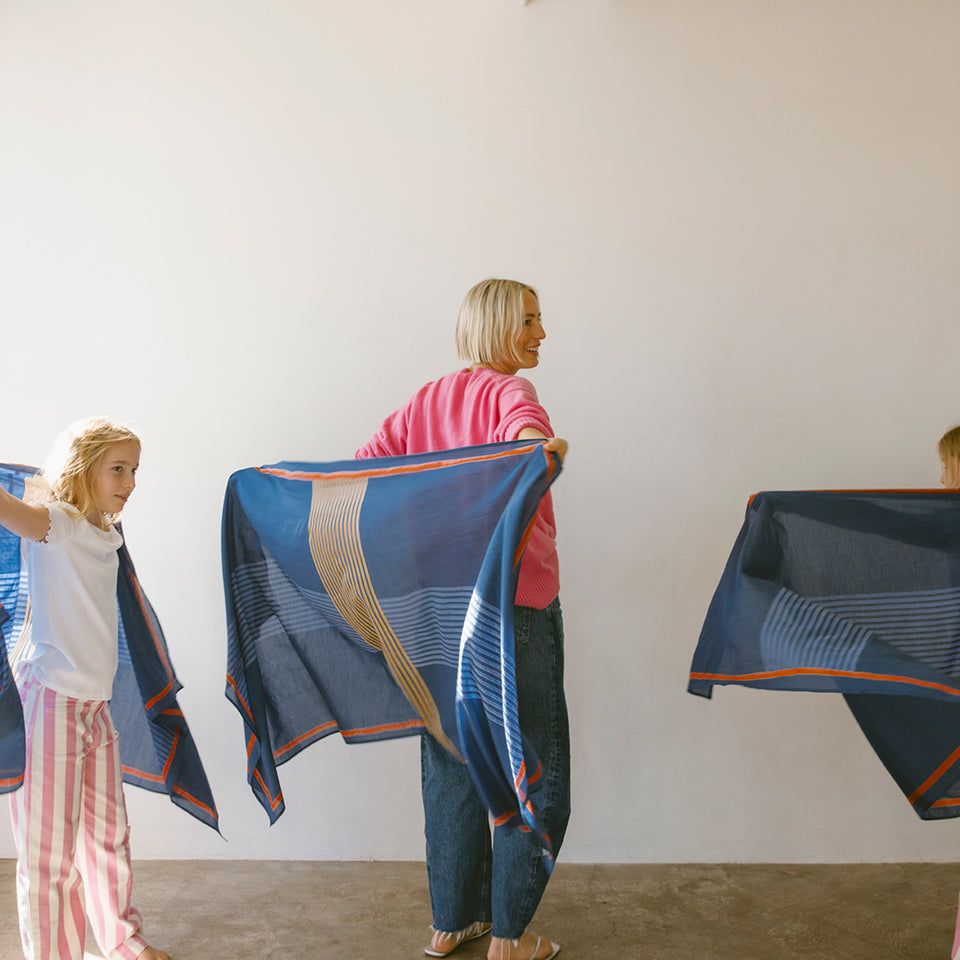 Navy Criss Cross Long Scarf