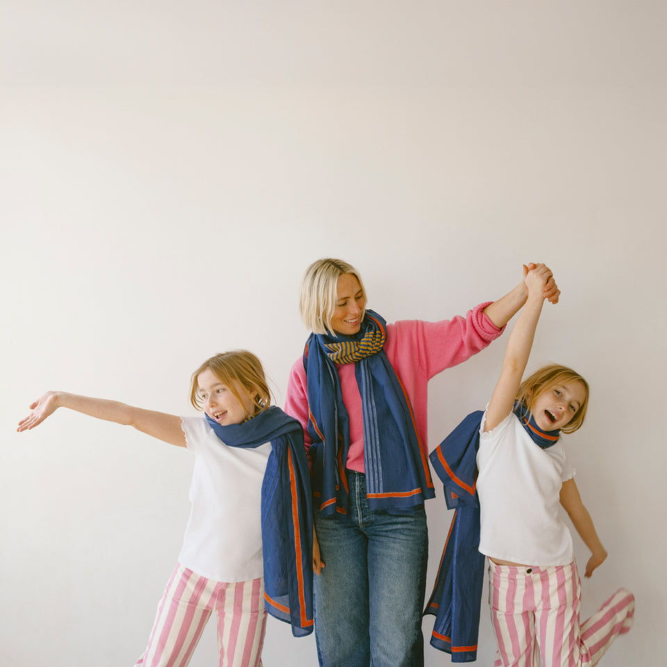 Navy Criss Cross Long Scarf