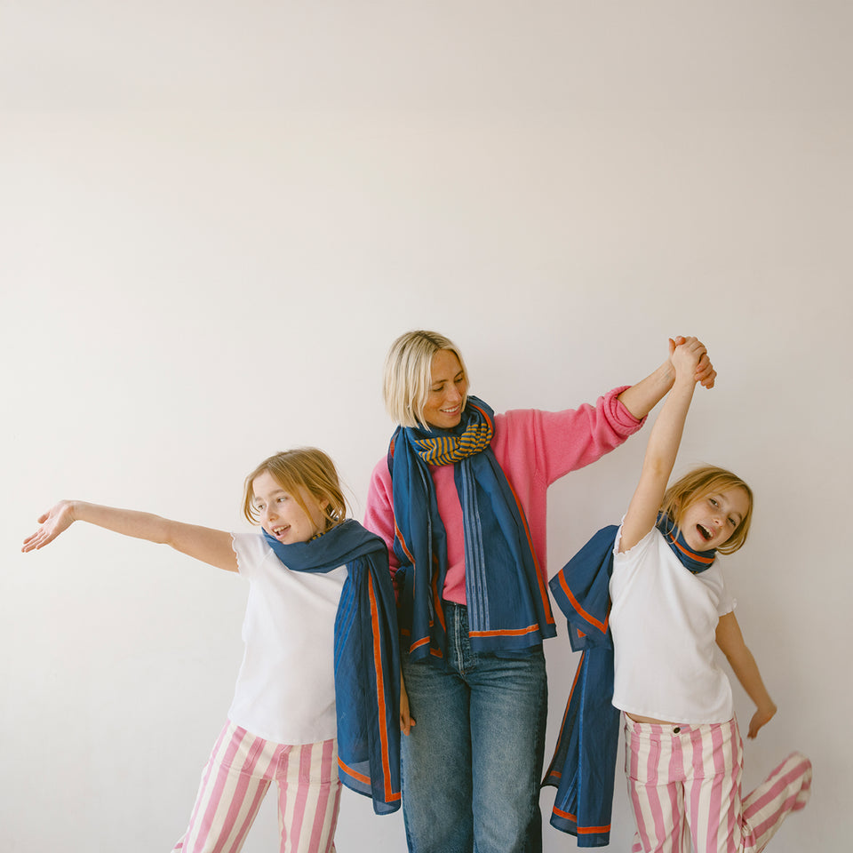 Navy Criss Cross Long Scarf