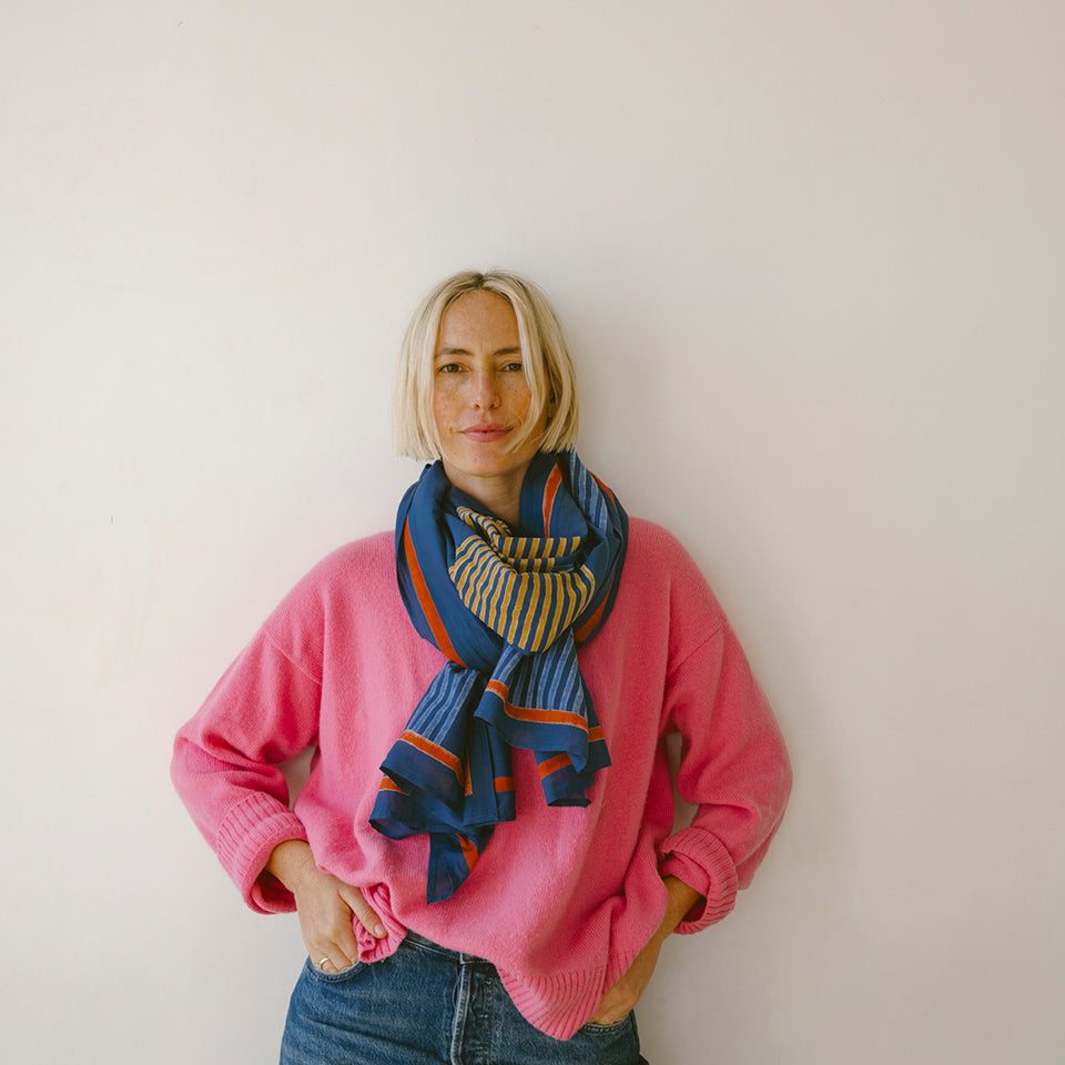 Navy Criss Cross Long Scarf