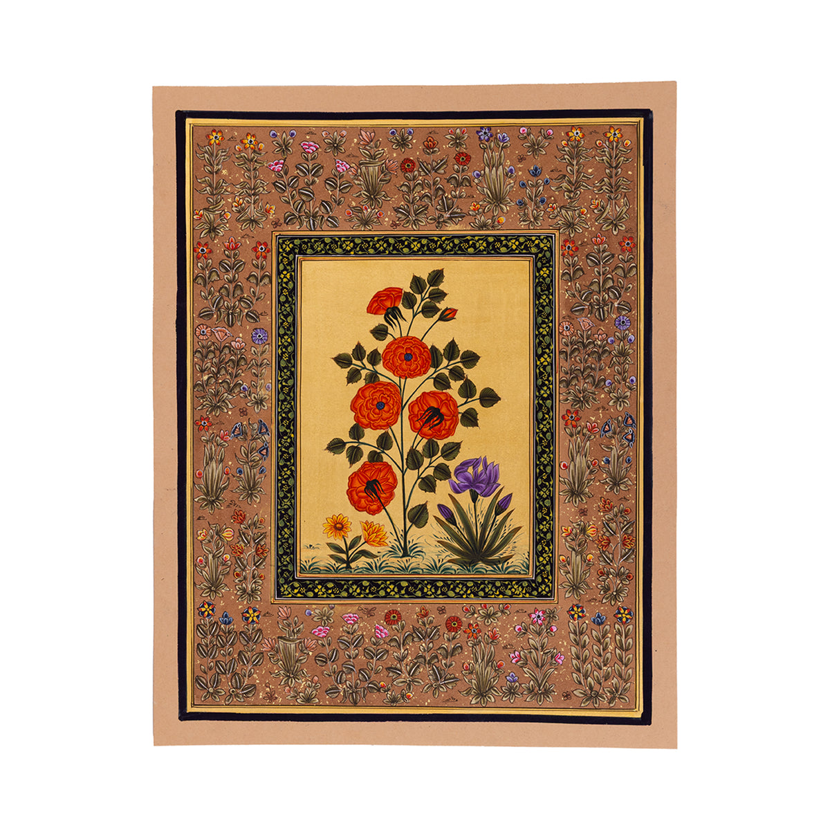 Orange Roses and Iris | Miniature Painting