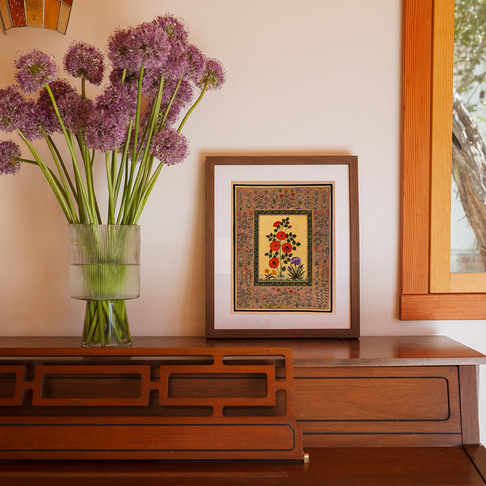 Orange Roses and Iris | Miniature Painting