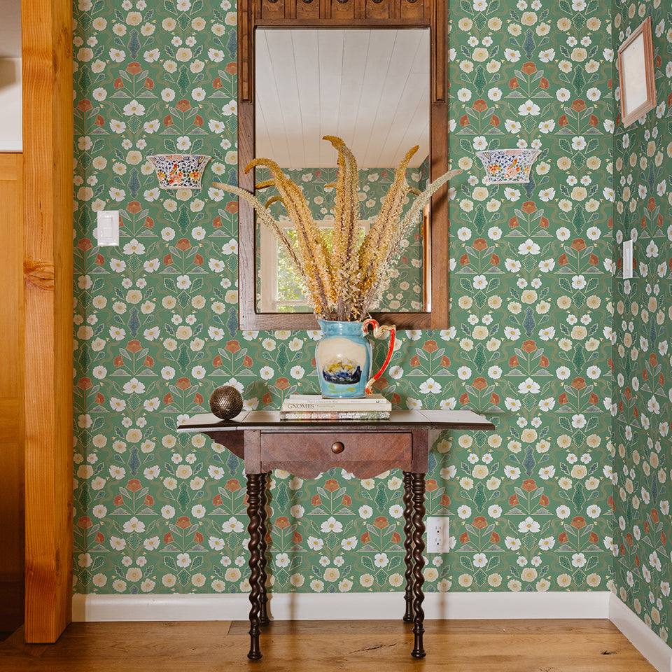 Emerald California Poppies Wallpaper