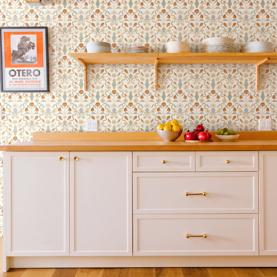 Ivory California Poppies Wallpaper