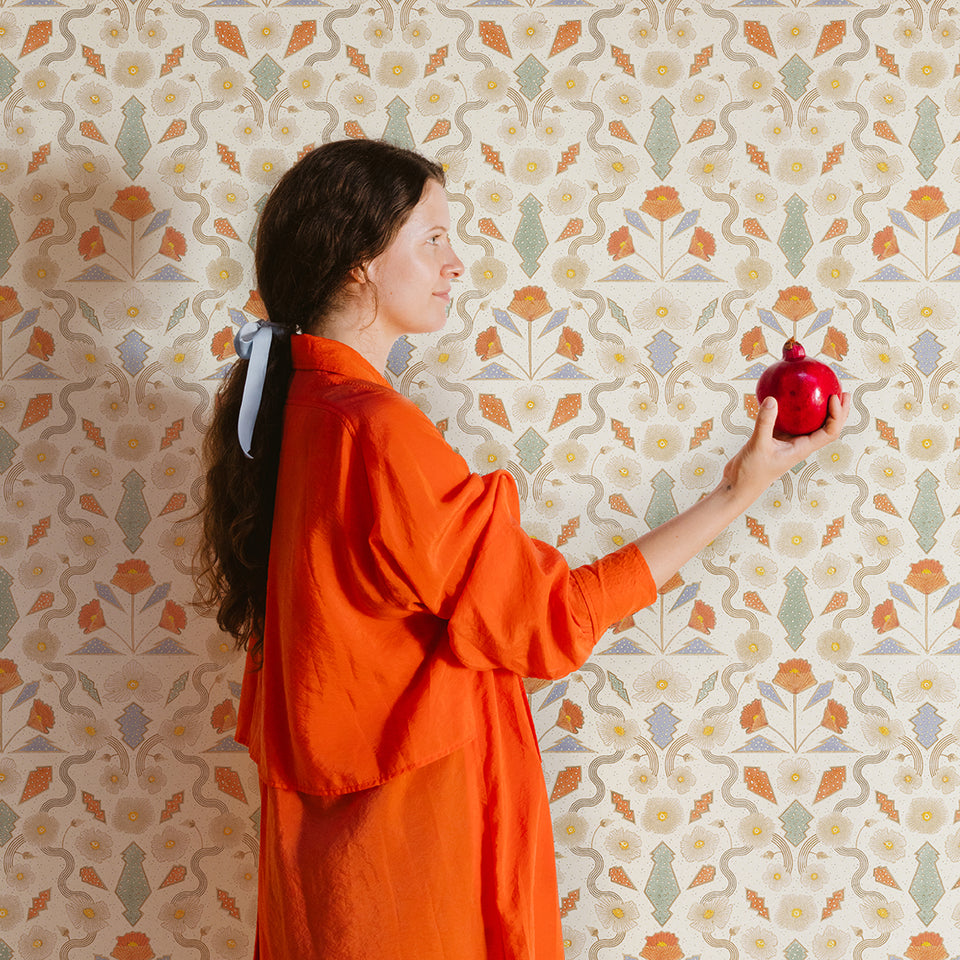 Ivory California Poppies Wallpaper