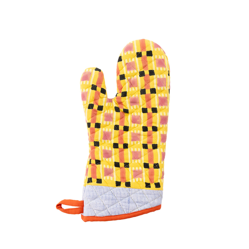 Check Oven Mitt | Peach + Yellow