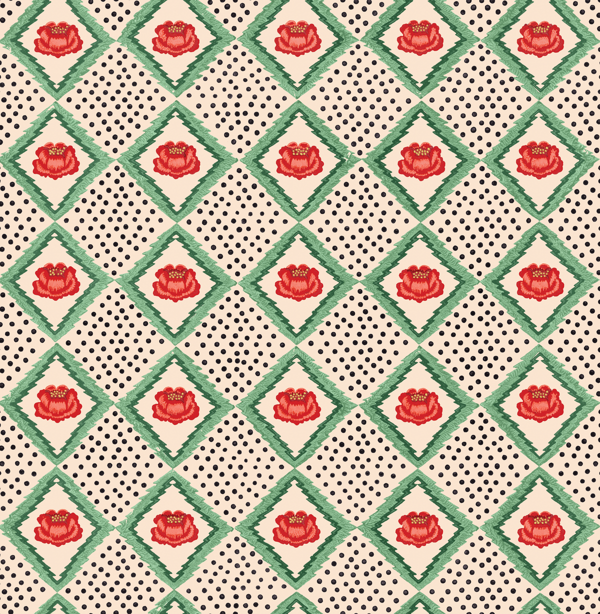 Peony Wallpaper Sample | Cream + Red