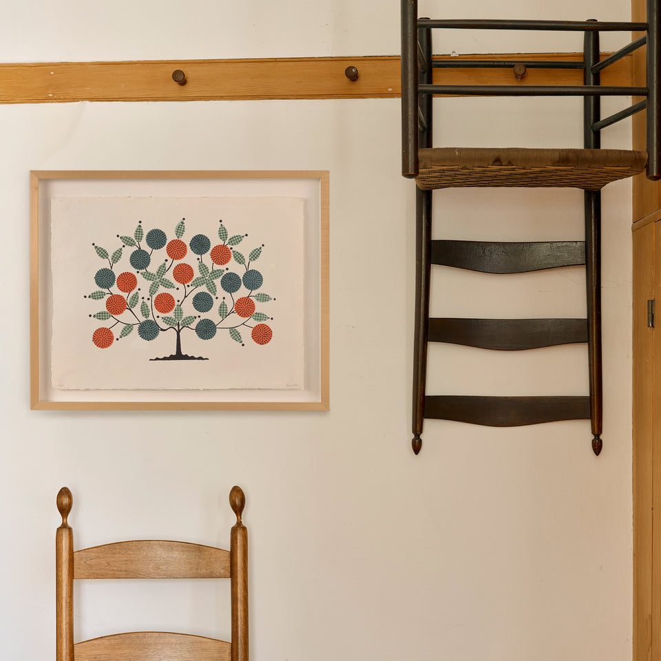 Tree of Life | Woodblock Print | Red & Green