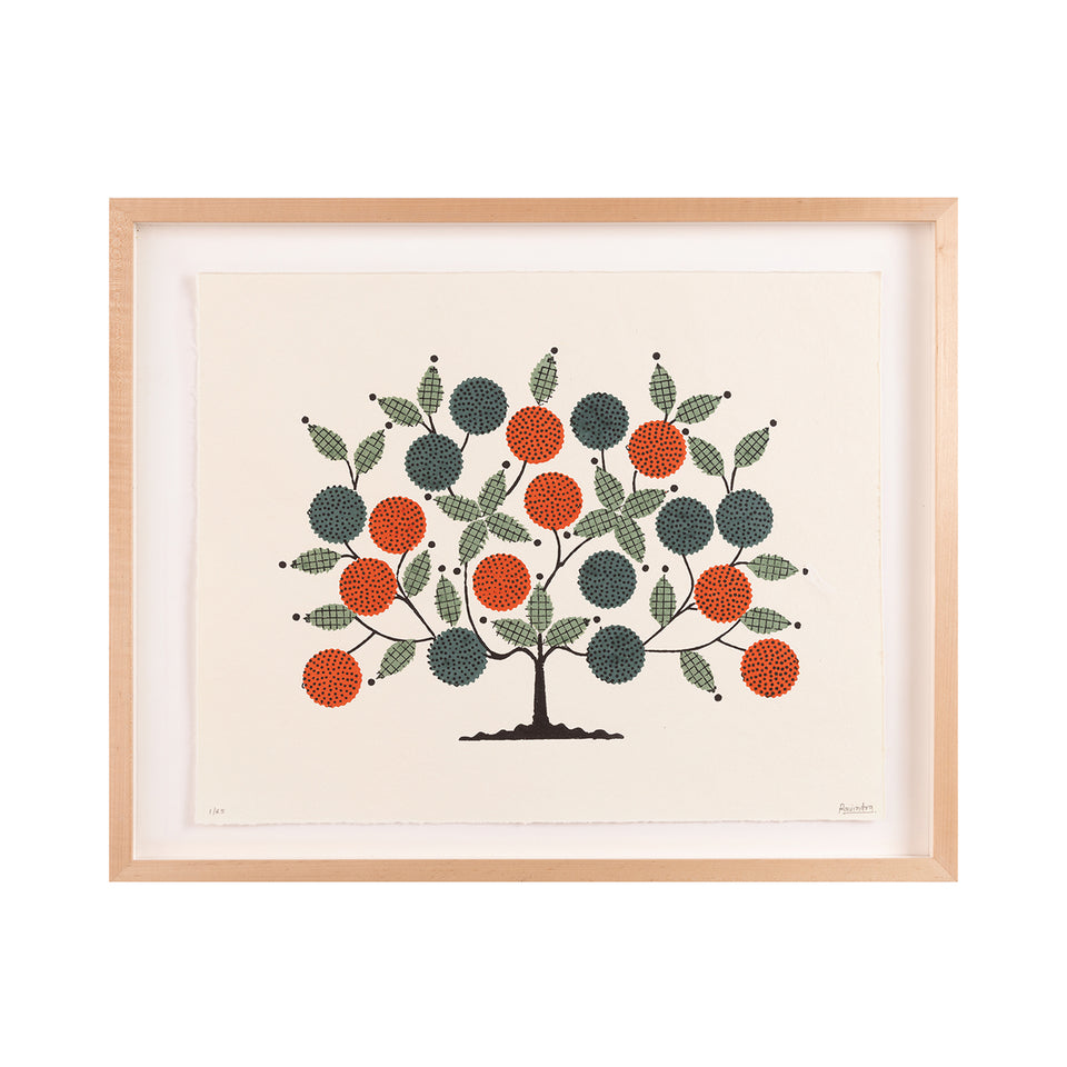 Tree of Life | Woodblock Print | Red & Green