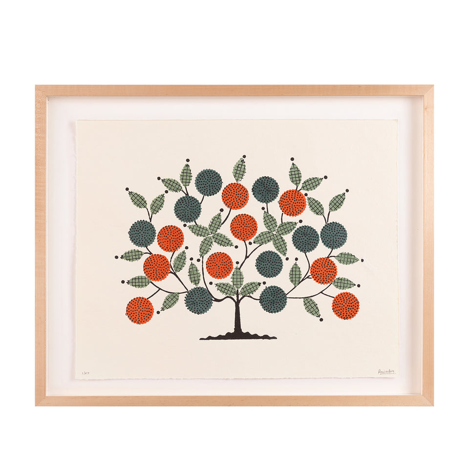 Tree of Life | Woodblock Print | Red & Green