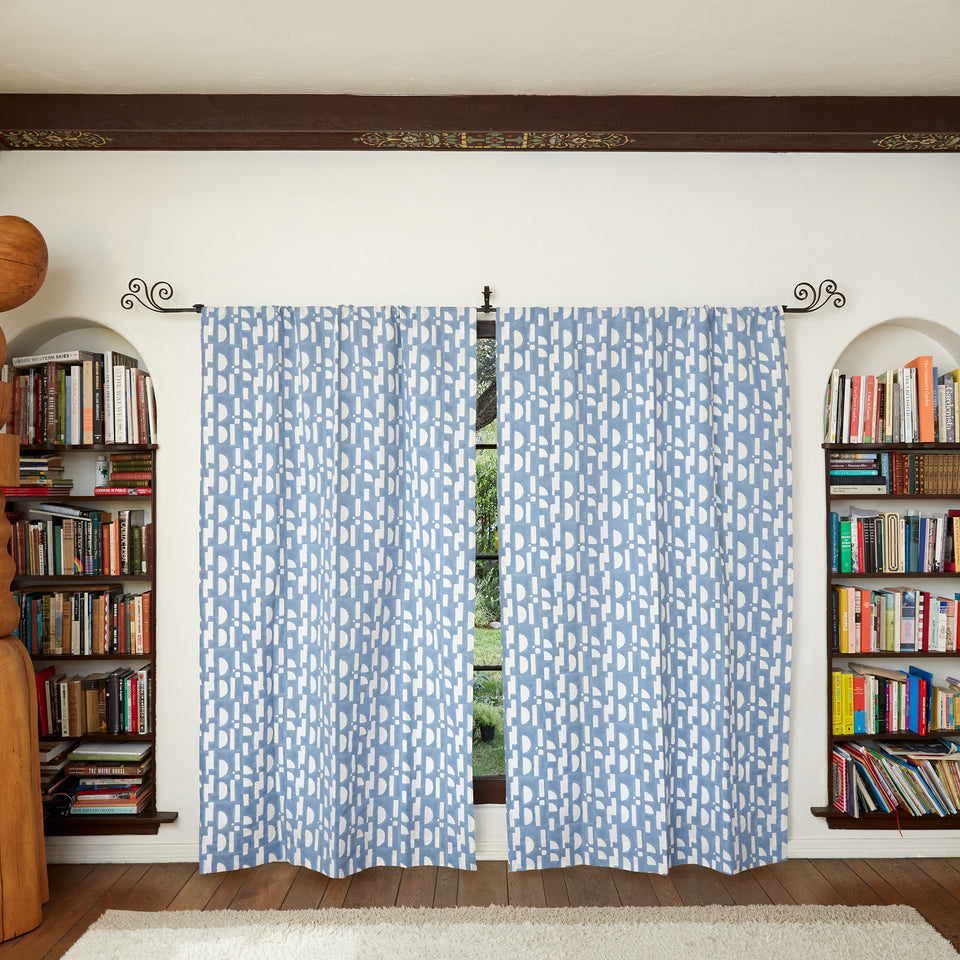 Dot Dash Curtain | Faded Denim