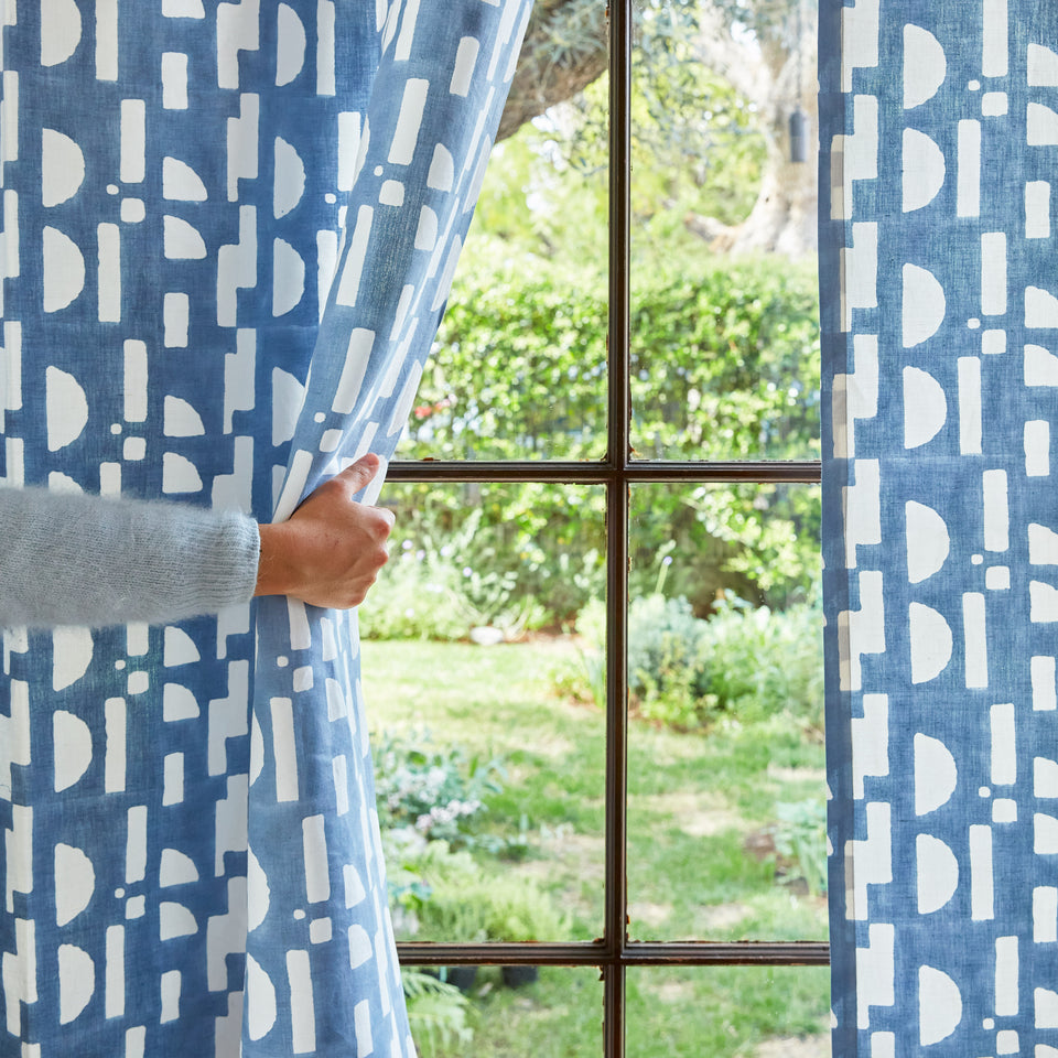 Dot Dash Curtain | Faded Denim