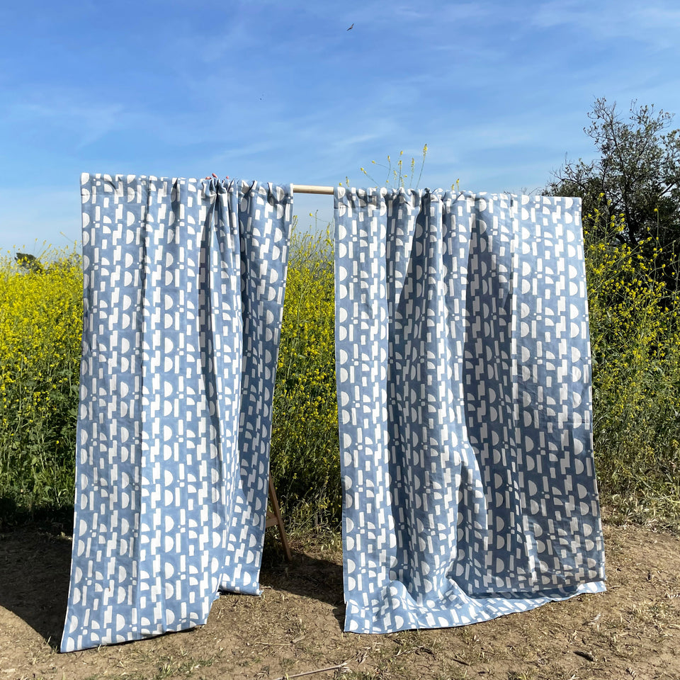 Dot Dash Curtain | Faded Denim