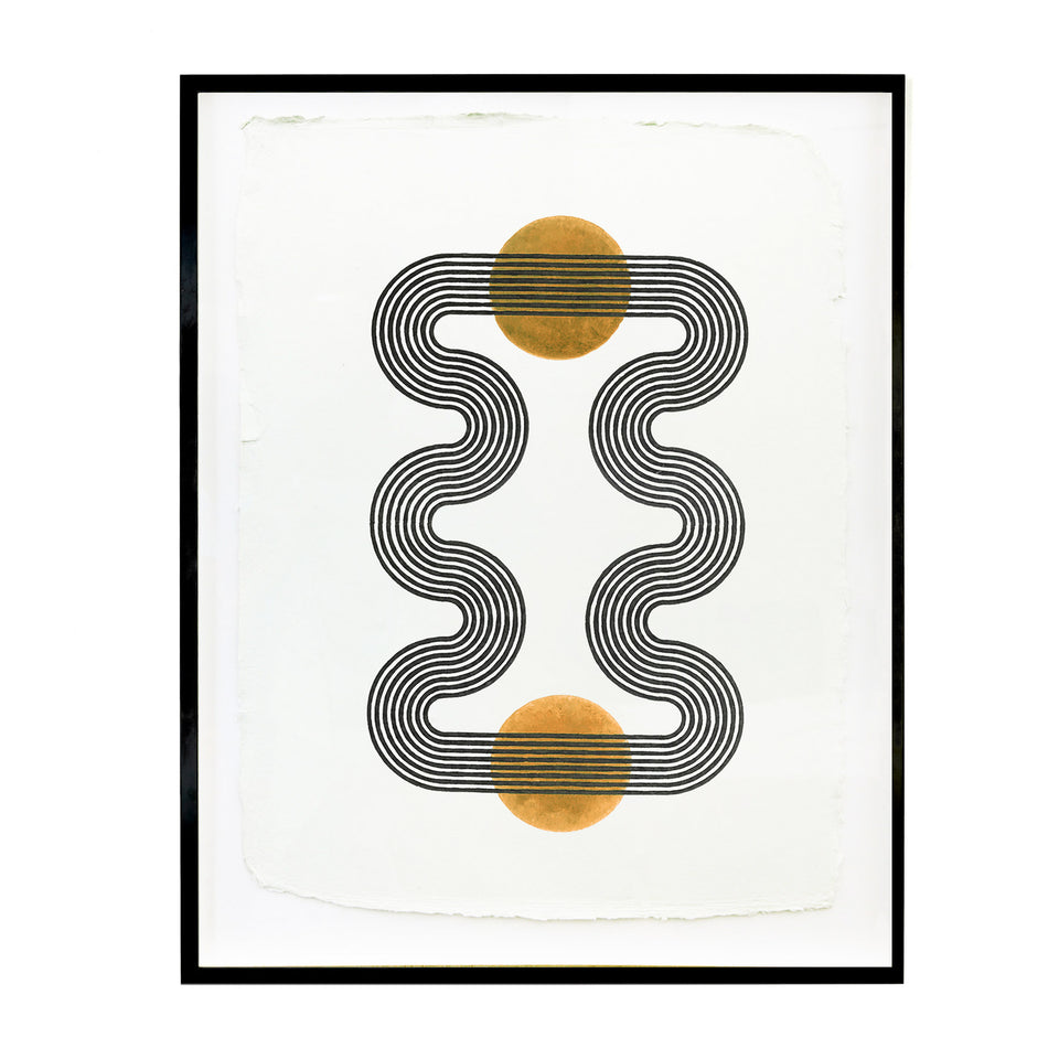 Lagoon | Ochre | Woodblock Print | Black Frame