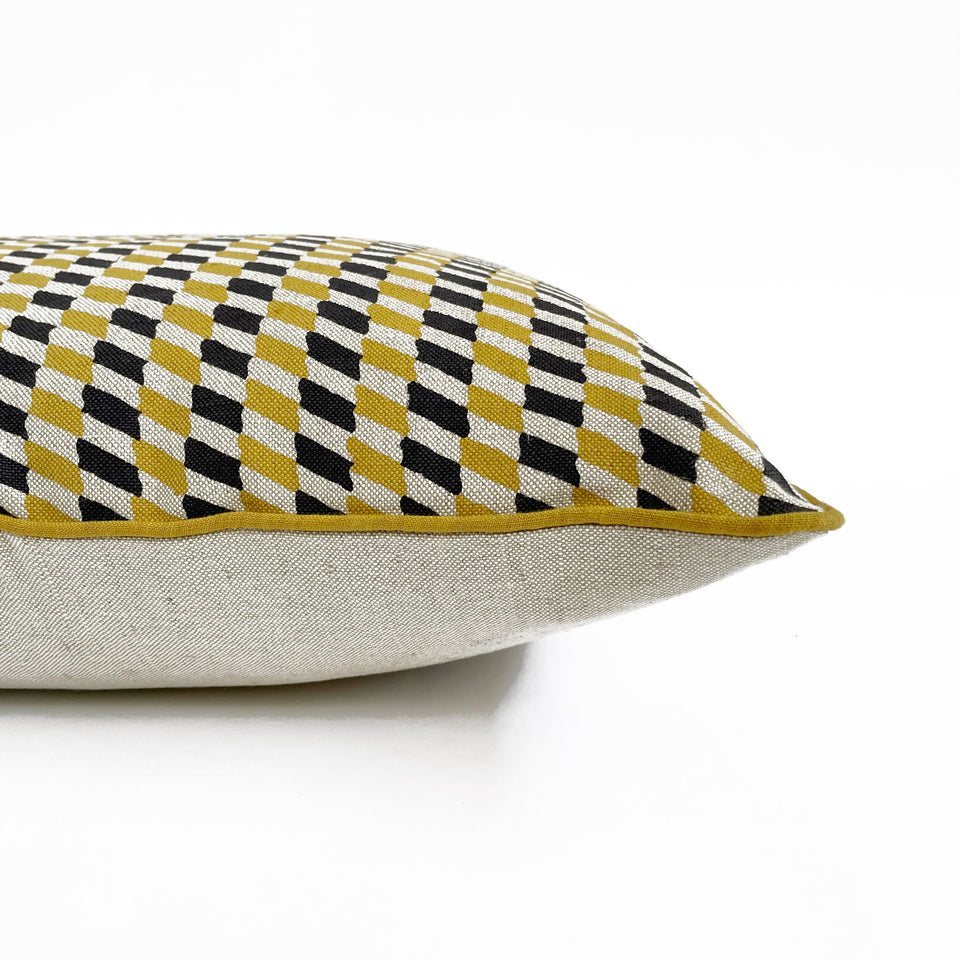 Diagonal Check Pillow | Black & Ochre