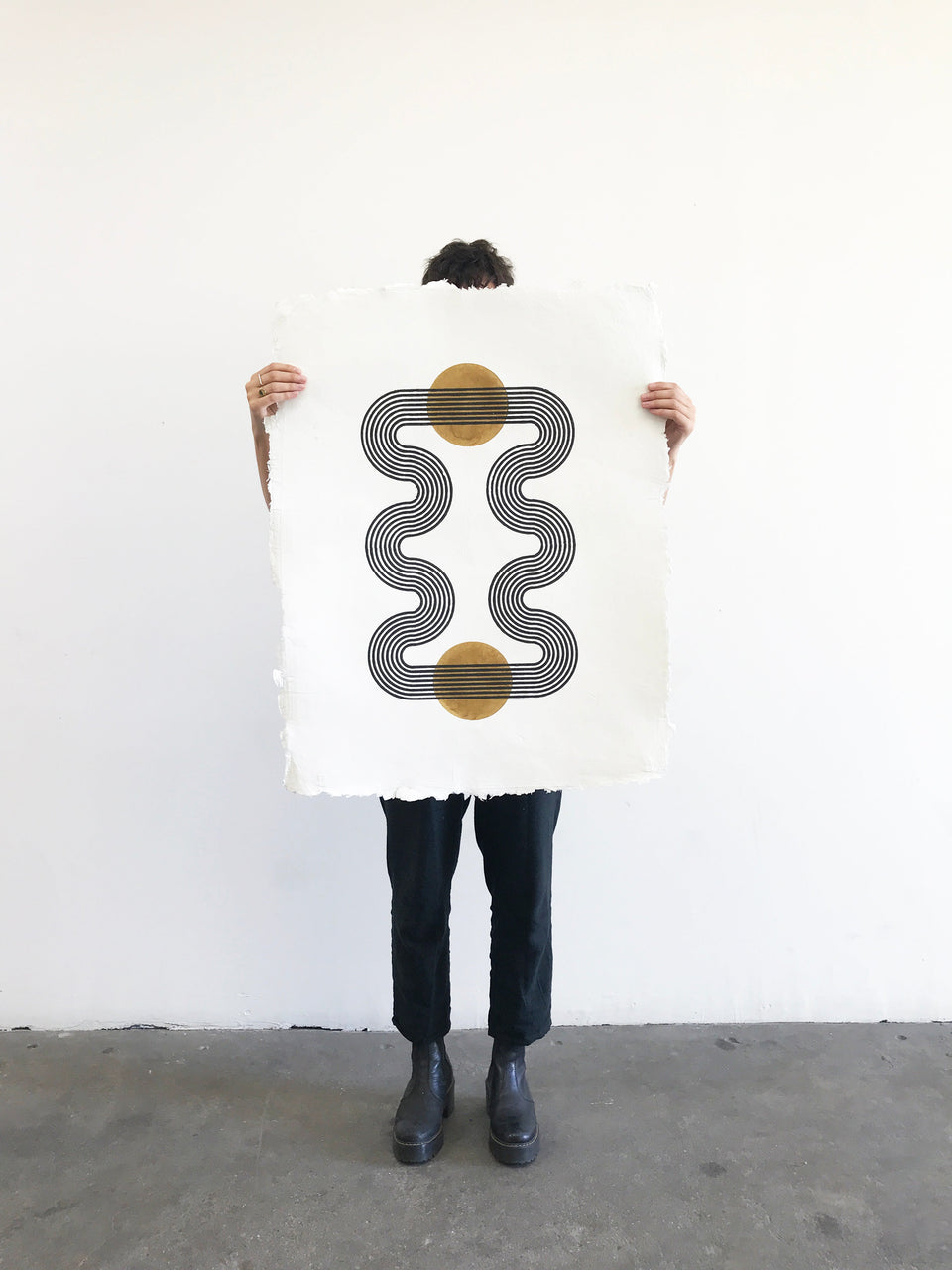 Lagoon | Ochre | Woodblock Print | Black Frame